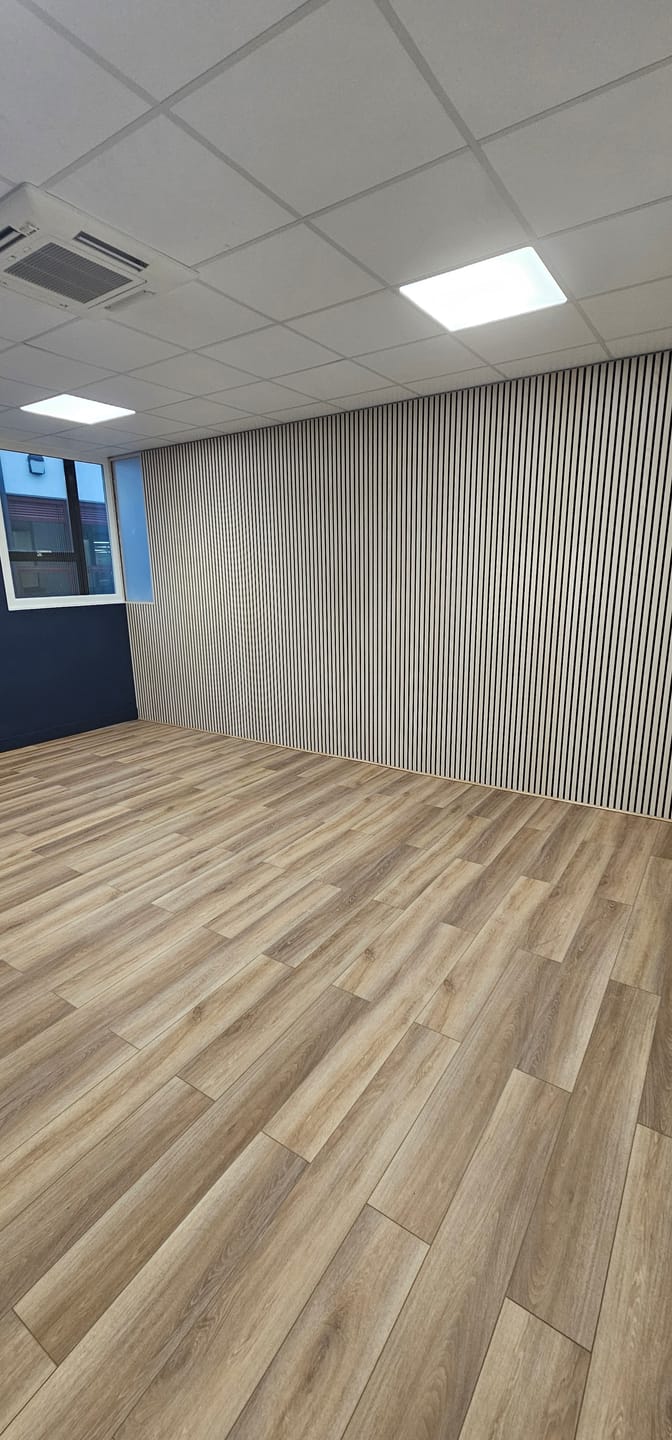Customer photo review of SlatWall Acoustic Whitewashed Oak Slatted Wall Panel