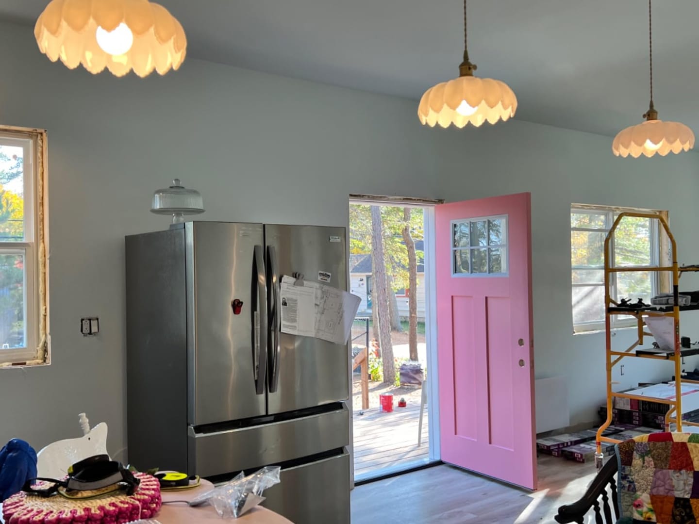 Customer photo review of Scalloped Glass Pendant Light | Cream Glass Shade, Polished Brass Fitting | 9.8 in French Vintage Kitchen Light