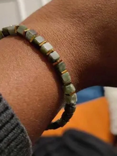 Customer photo review of Casual Aventurine Jade Square Bead Money Bracelet, Symbolizing Wealth & Prosperity, Handmade Natural Stone Skin-Friendly Jewelry for Daily Wear