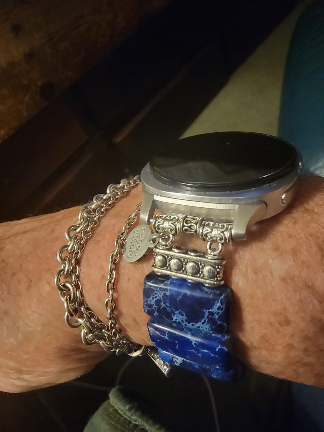 Customer photo review of Dark Navy Tibetan Jasper Stretch Samsung Galaxy Watch Strap
