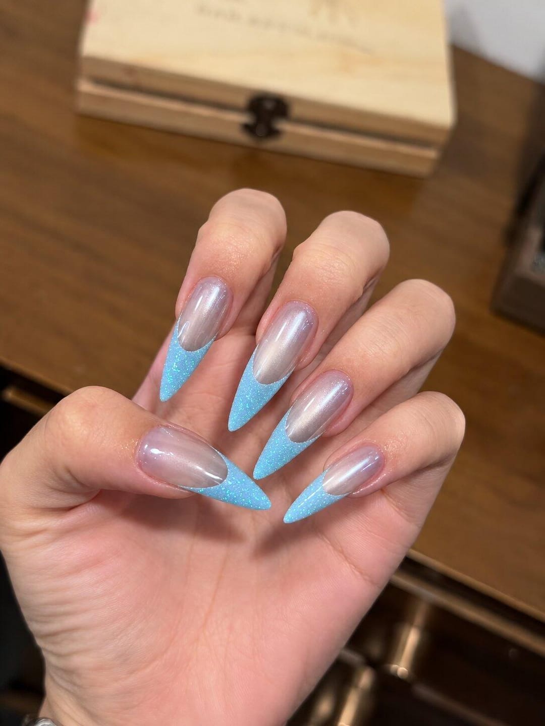 Customer photo review of Cat-Eye French Blue | Extra Long Almond