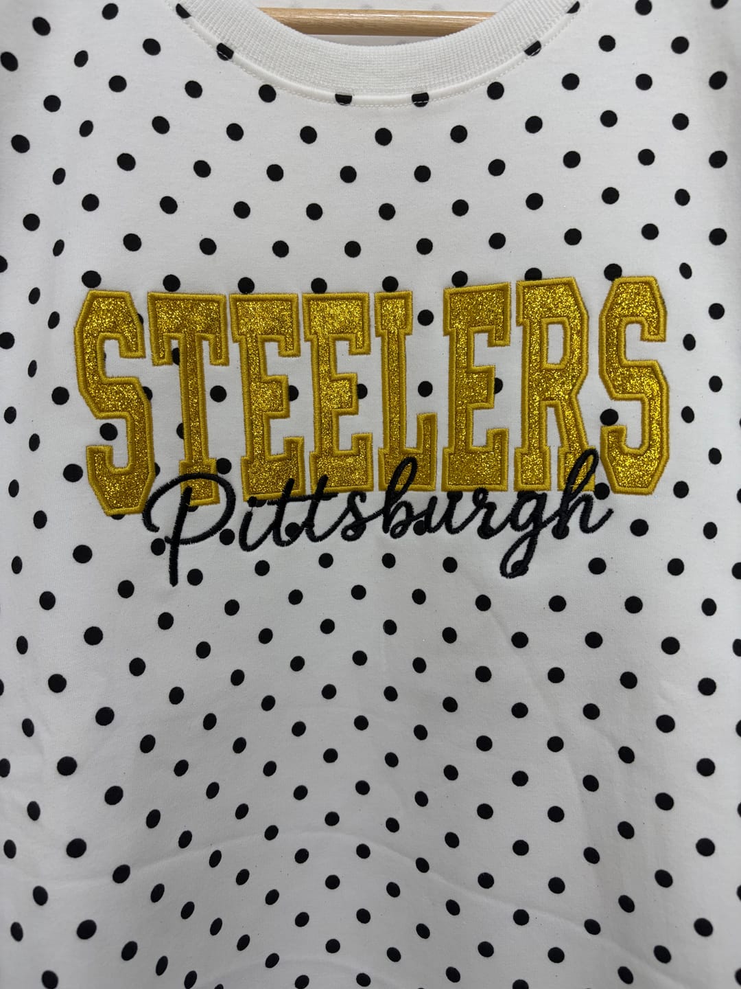 Customer photo review of Custom Embroidered Glitter Vinyl Team Polka Dot Sweatshirt - Game Day Best Gear | Gifts for Sports Mom | Game Day Wear