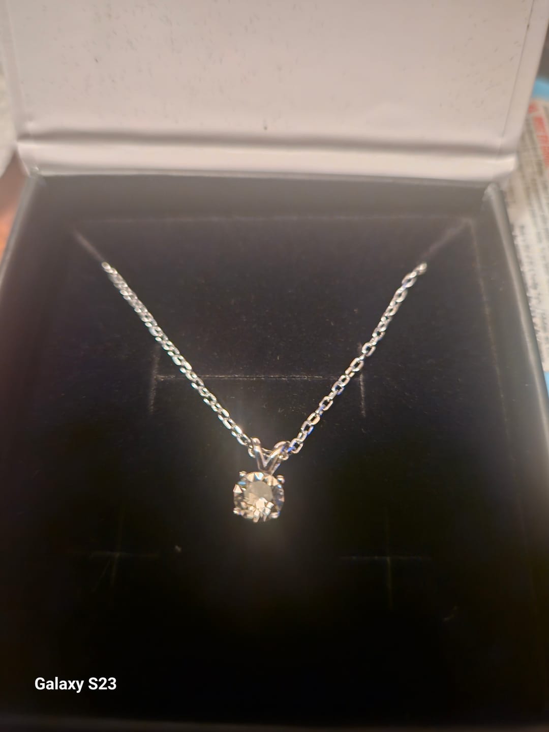 Customer photo review of Faye 18k White Gold Plated Solitaire Necklace with Swarovski Crystal