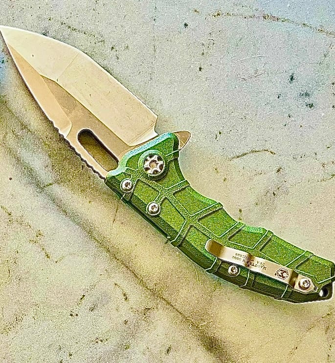 Customer photo review of Heretic Martyr Manual Tanto 3.4" MagnaCut Stonewash, OD Green Polymer Chassis - Made in USA (H057-2A-GRN)