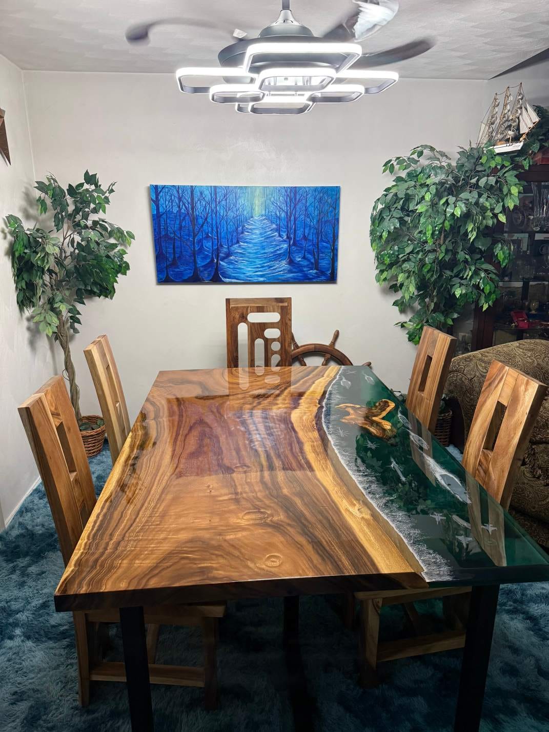 Customer photo review of Walnut Epoxy Dining Table – Ocean Breaker Fleet - K27