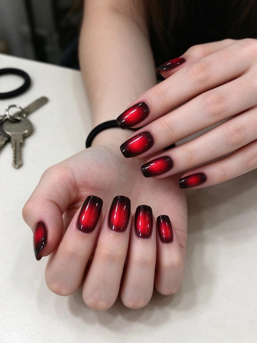 Customer photo review of Red Black Ombre | Medium-Long Coffin