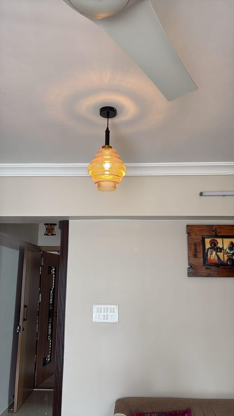 Customer photo review of Tiered Glass Pendant Light | Amber, Smoky Gray or Pink Beehive Shade, Metal Cap | 8.7 x 11.8 in Hanging Light