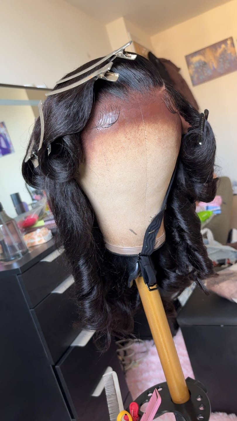 Customer photo review of Wavymy C-Part Wavy Wig Wear & Go 9x6 Glueless Lace Wig Virgin Braid Hair Kinky Straight Texture Loose Wave Wig 300% Density