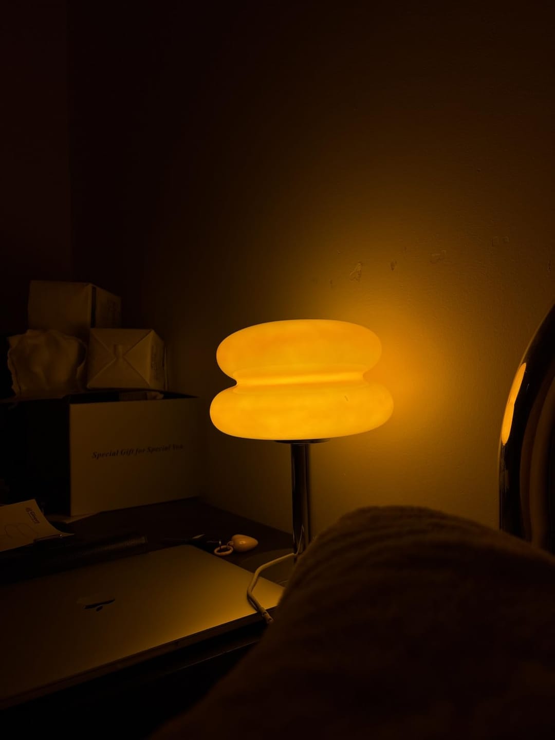 Customer photo review of Glass Table Lamp | Handcrafted Shade on Chrome Base, LED Included | 11 in Retro Bedside & Living Room
