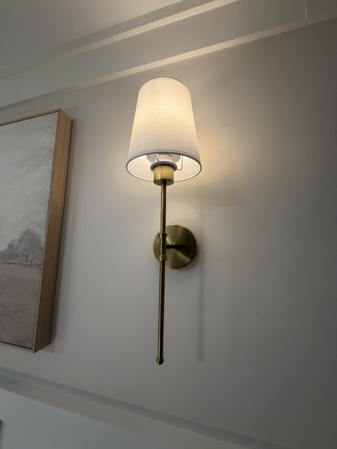 Customer photo review of Fabric Shade Wall Sconces, Set of 2 | Rechargeable LED Bulbs with Remote | Stick-On or Screw Mount, 3 Finishes