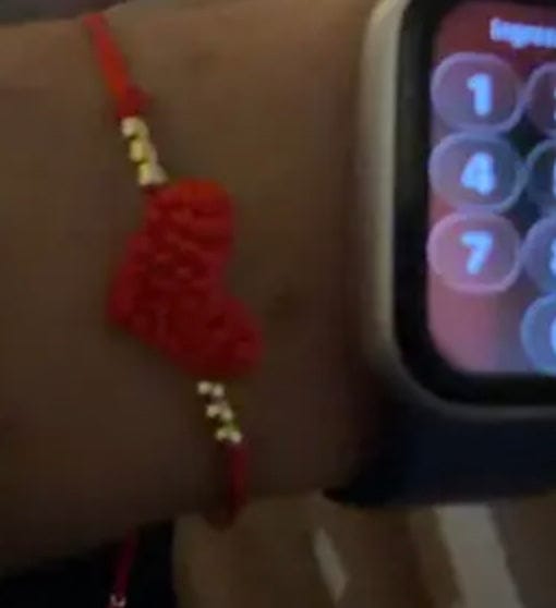 Customer photo review of Adjustable Red String Heart Bracelet, Handmade Woven Love Bracelet with Gold-Tone Beads, Matching Friendship Couple Bracelet for Women, Girls, Sisters & Best Friends