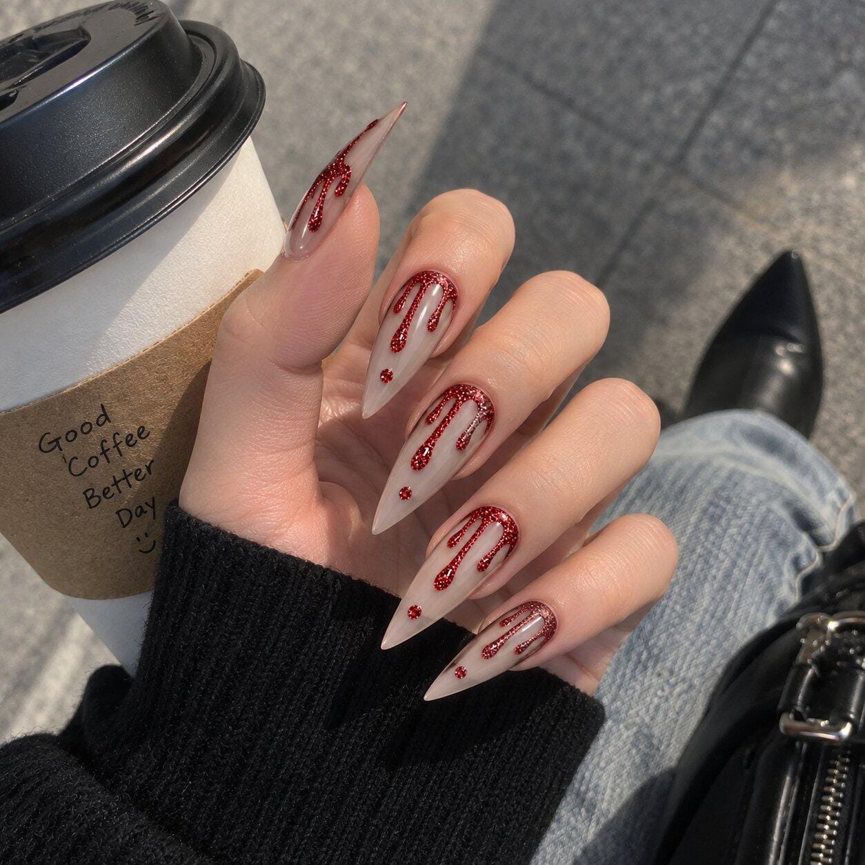 Customer photo review of Ruby Drip | Extra-Long Stiletto