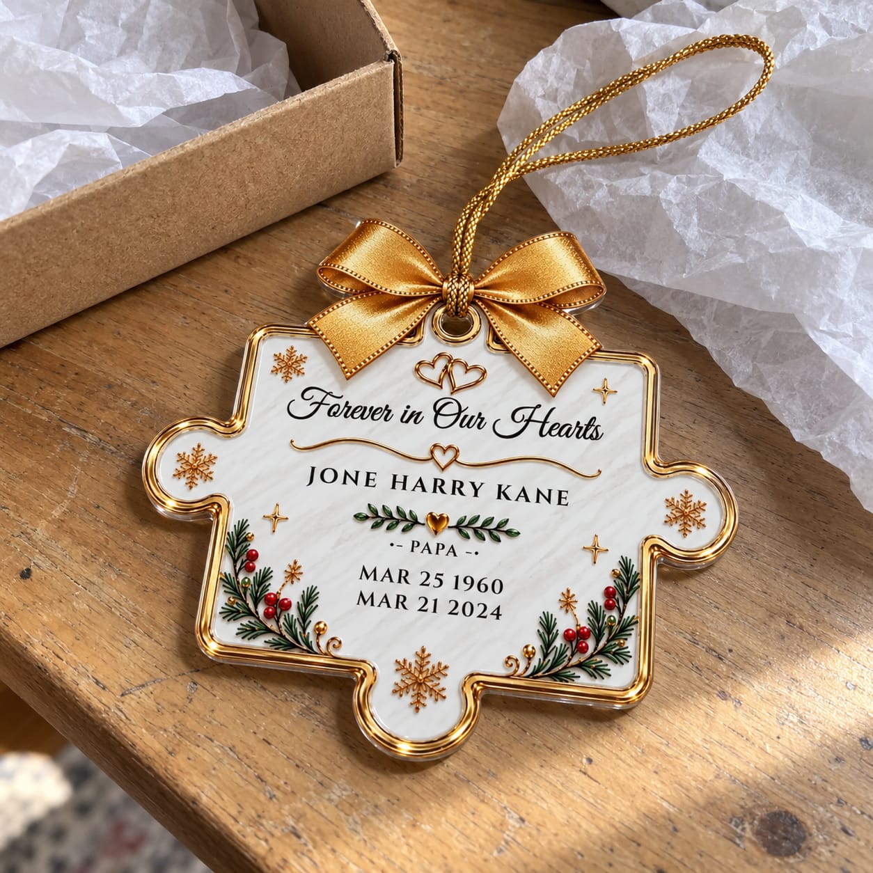 Customer photo review of Personalized Memorial Puzzle Piece Ornament – Our Missing Piece, Custom Name & Dates, In Loving Memory Christmas Keepsake
