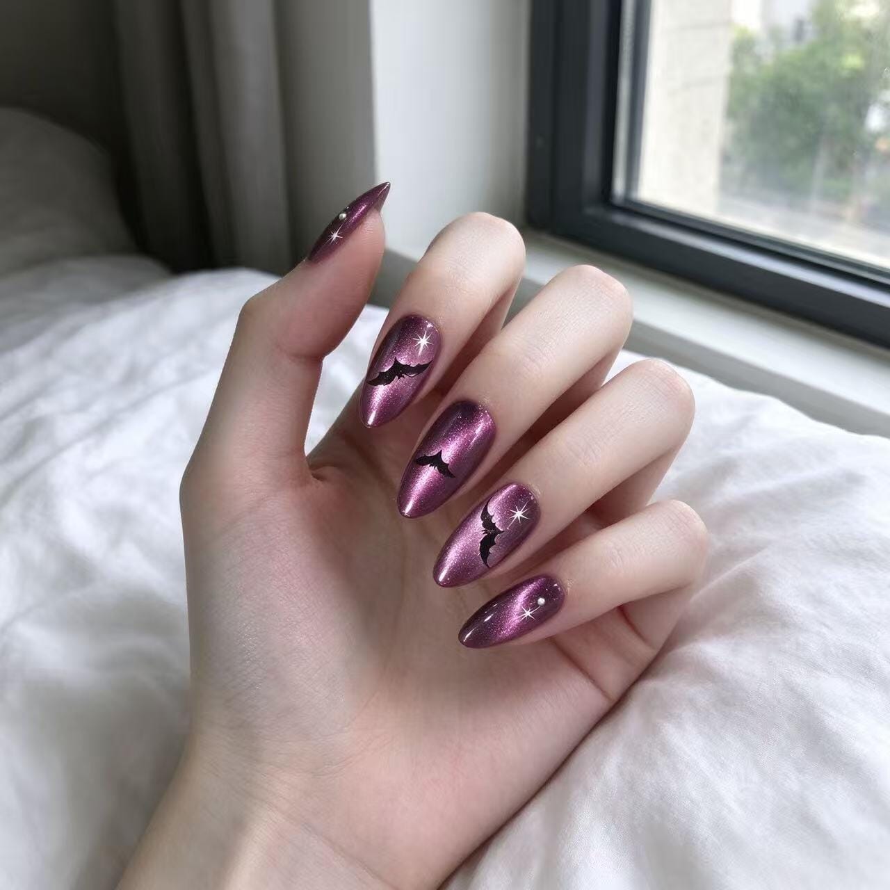 Customer photo review of Purple Bat Glam | Medium-Long Almond