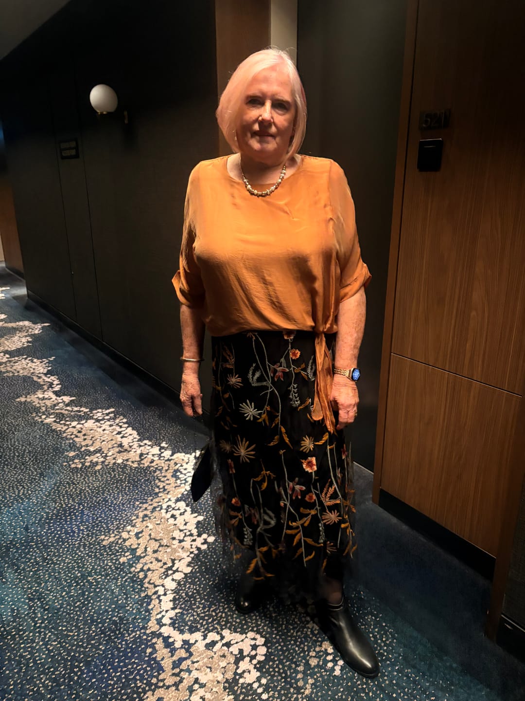 Customer photo review of Petal Silk Top in Burnt Toffee