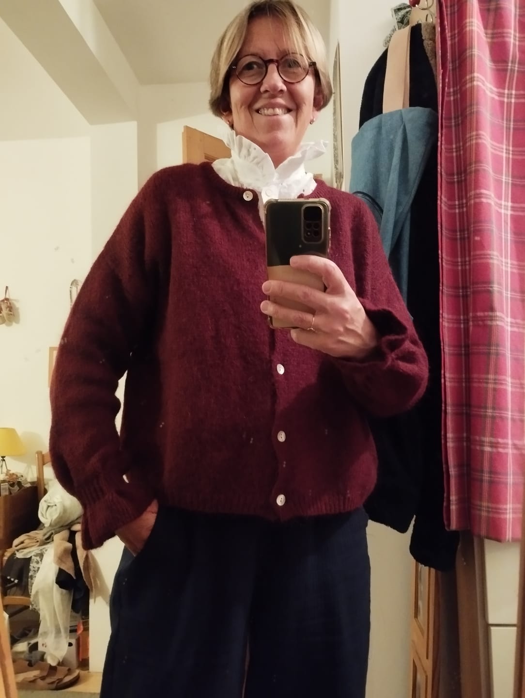 Customer photo review of Gilet col rond Armance — mohair lie de vin