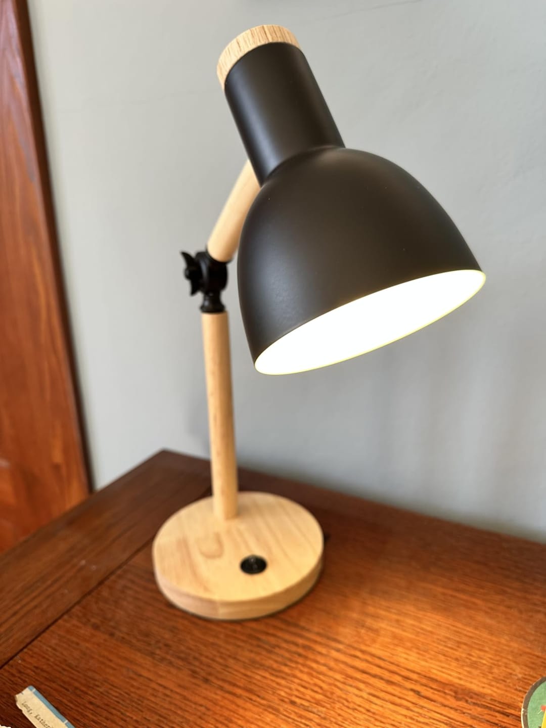 Customer photo review of Wood Desk Lamp | Scandinavian Wood & Metal with 5W LED | 17.7 in Study Light, Warm or Cool White, 5 Colors
