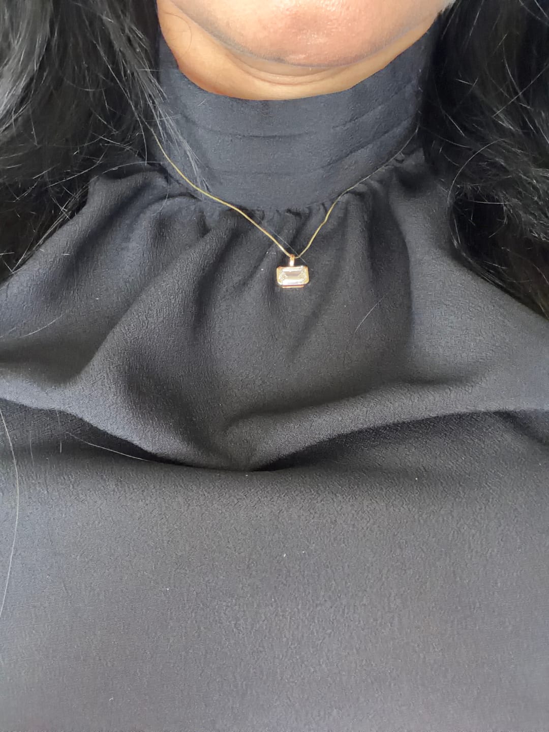 Customer photo review of Bezel Setting Snake Chain Emerald Cut Diamond Necklace