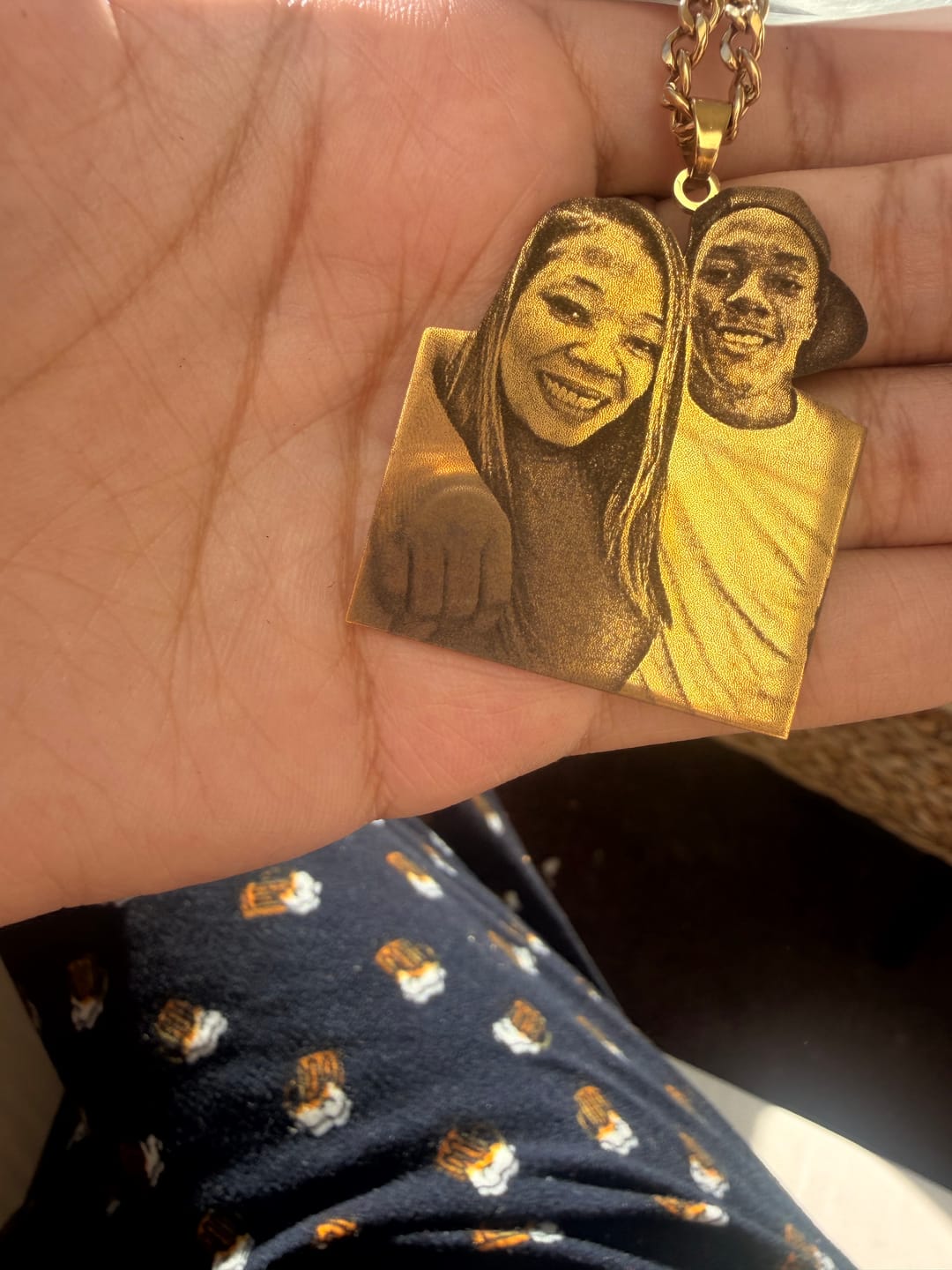 Customer photo review of Custom Photo Engraved Pendant Necklace