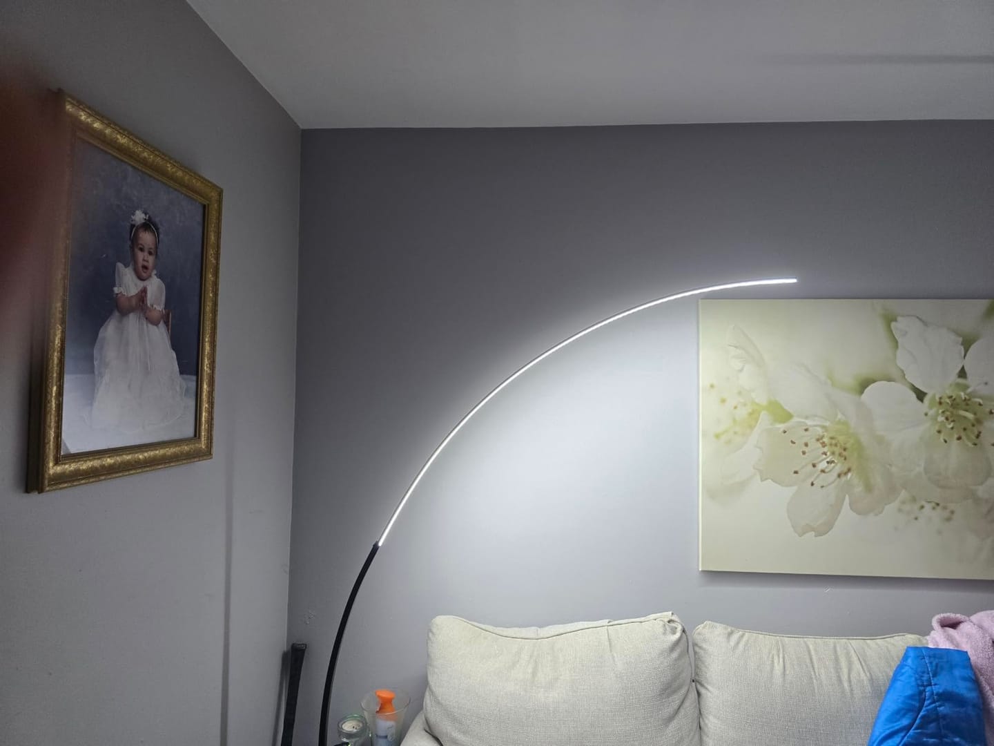 Customer photo review of Arc Floor Lamp | 67 in Matte Aluminum Arc with 47 in Reach, 30W RGB LED | Remote and App Control, Black or White