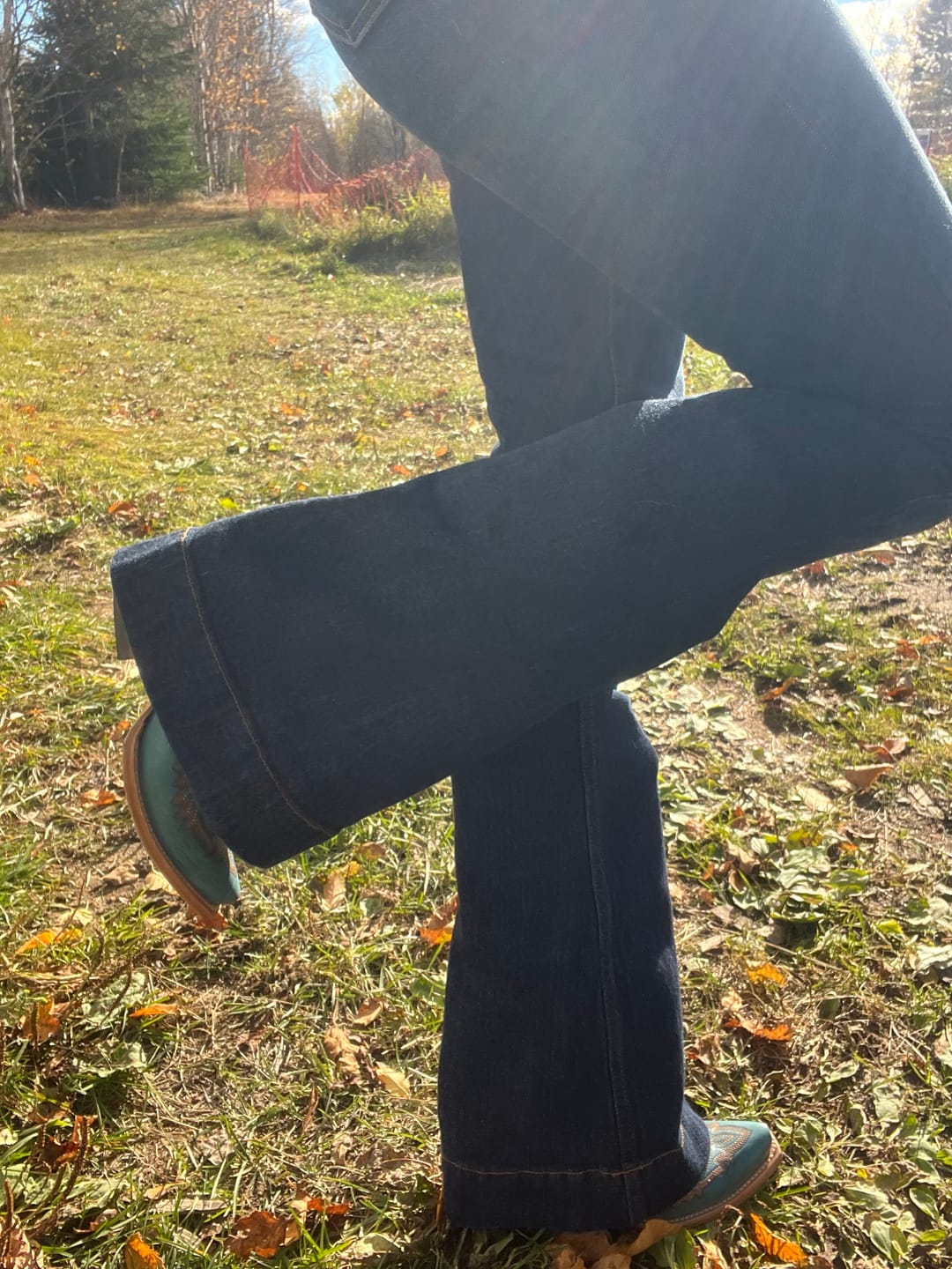 Customer photo review of Kimes Ranch Women's Jeans Wide Flare Jennifer Dark Wash