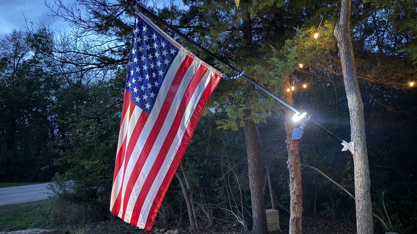 Customer photo review of NEW! Solar Flagpole Light for Wall-Mounted Flagpoles