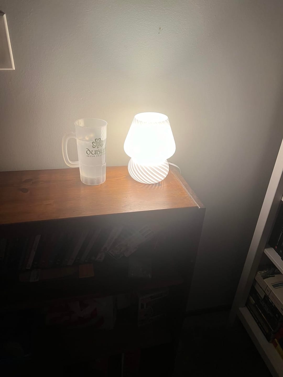 Customer photo review of Murano-Style Glass Table Lamp | Stepless Touch Dimming, USB Powered | 7 in Tall Accent Lamp, 3 Colors