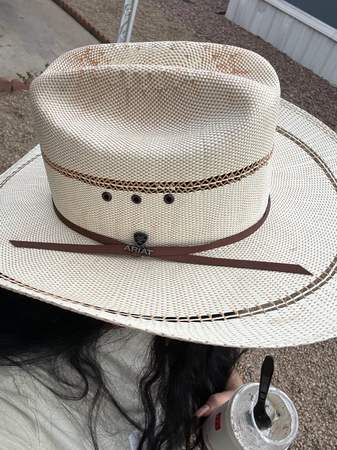 Customer photo review of Ariat Unisex Punchy Straw Cowboy Hat A73168