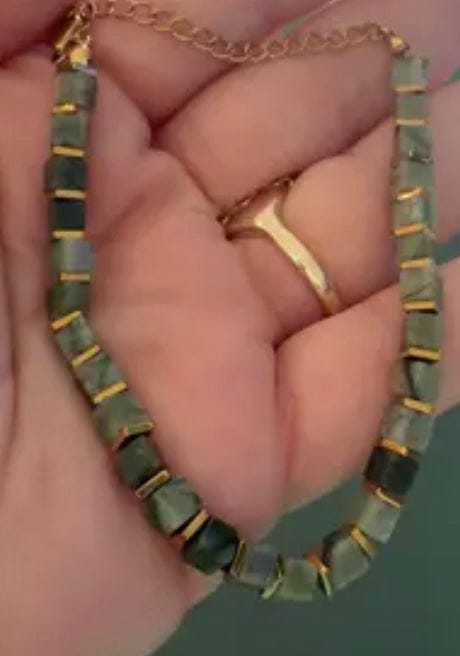 Customer photo review of Casual Aventurine Jade Square Bead Money Bracelet, Symbolizing Wealth & Prosperity, Handmade Natural Stone Skin-Friendly Jewelry for Daily Wear