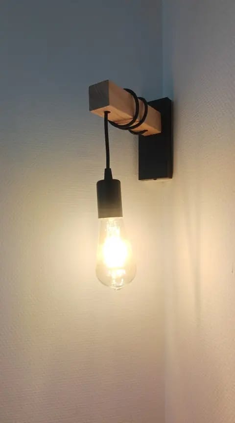 Customer photo review of Industrial Wall Sconce | Metal & Wood Semi-Flush Light for E27 Bulb | Bedroom, Hallway & Dining
