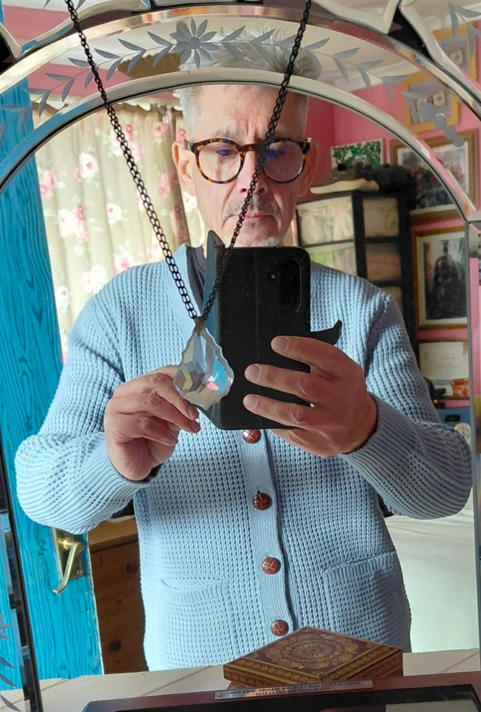 Customer photo review of Waffle Knit Cardigan - Dusty Blue