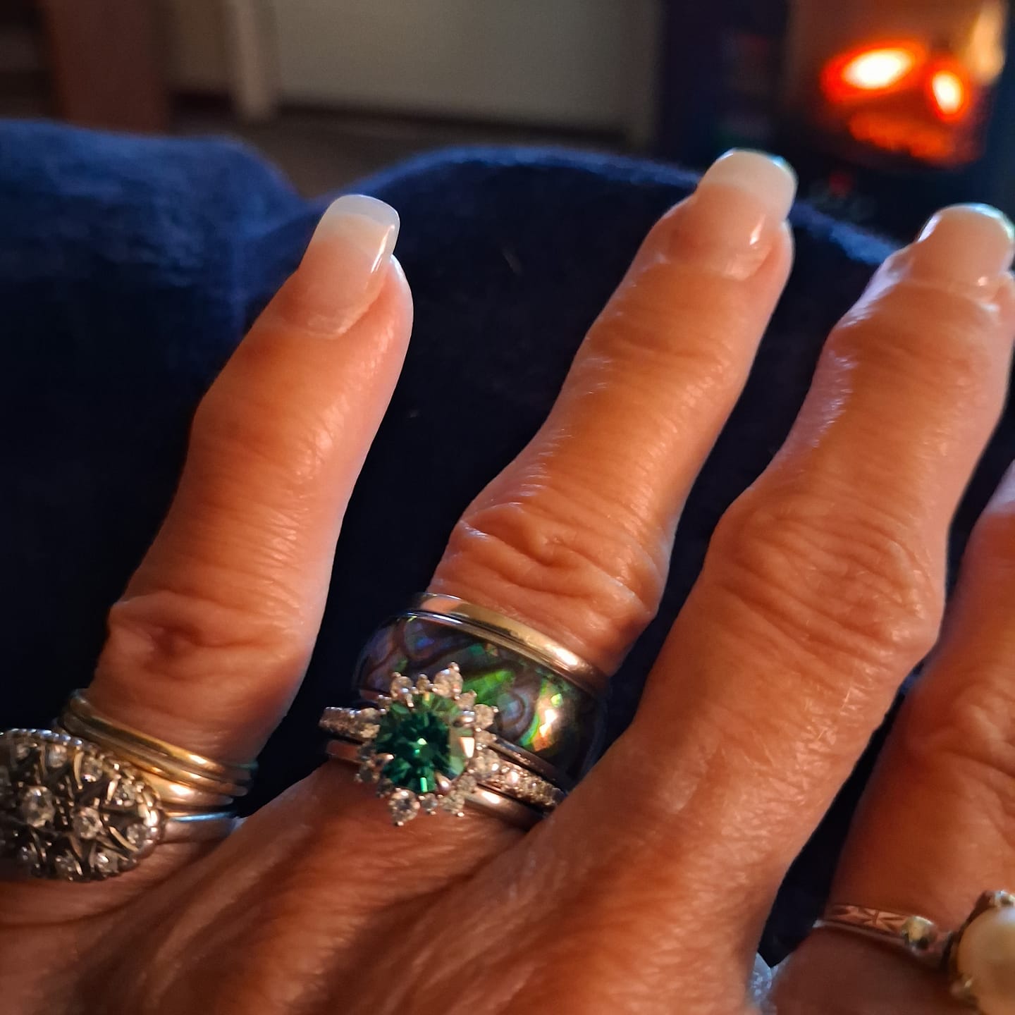 Customer photo review of Halo Round Green Moissanite Pave Engagement Ring