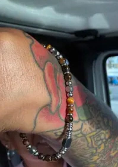 Customer photo review of 4mm Beaded Bracelet for Women & Men, Stainless Steel Pink Crystal, Obsidian, Tiger's Eye & Turquoise Friendship Anxiety Silver Bracelet