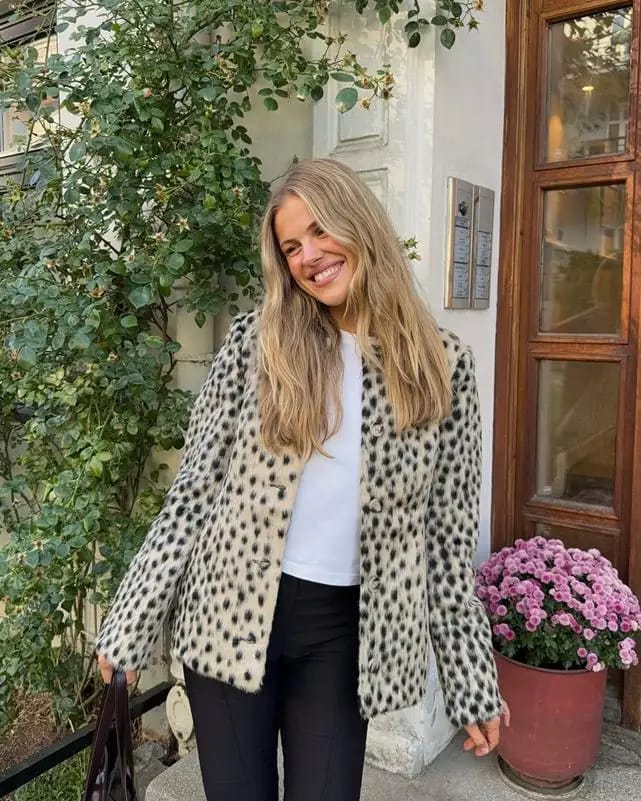 Customer photo review of Mila Leopard Faux Fur Jacket & Skirt Set