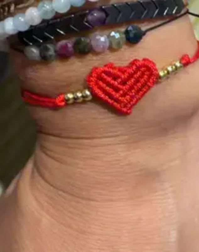 Customer photo review of Adjustable Red String Heart Bracelet, Handmade Woven Love Bracelet with Gold-Tone Beads, Matching Friendship Couple Bracelet for Women, Girls, Sisters & Best Friends