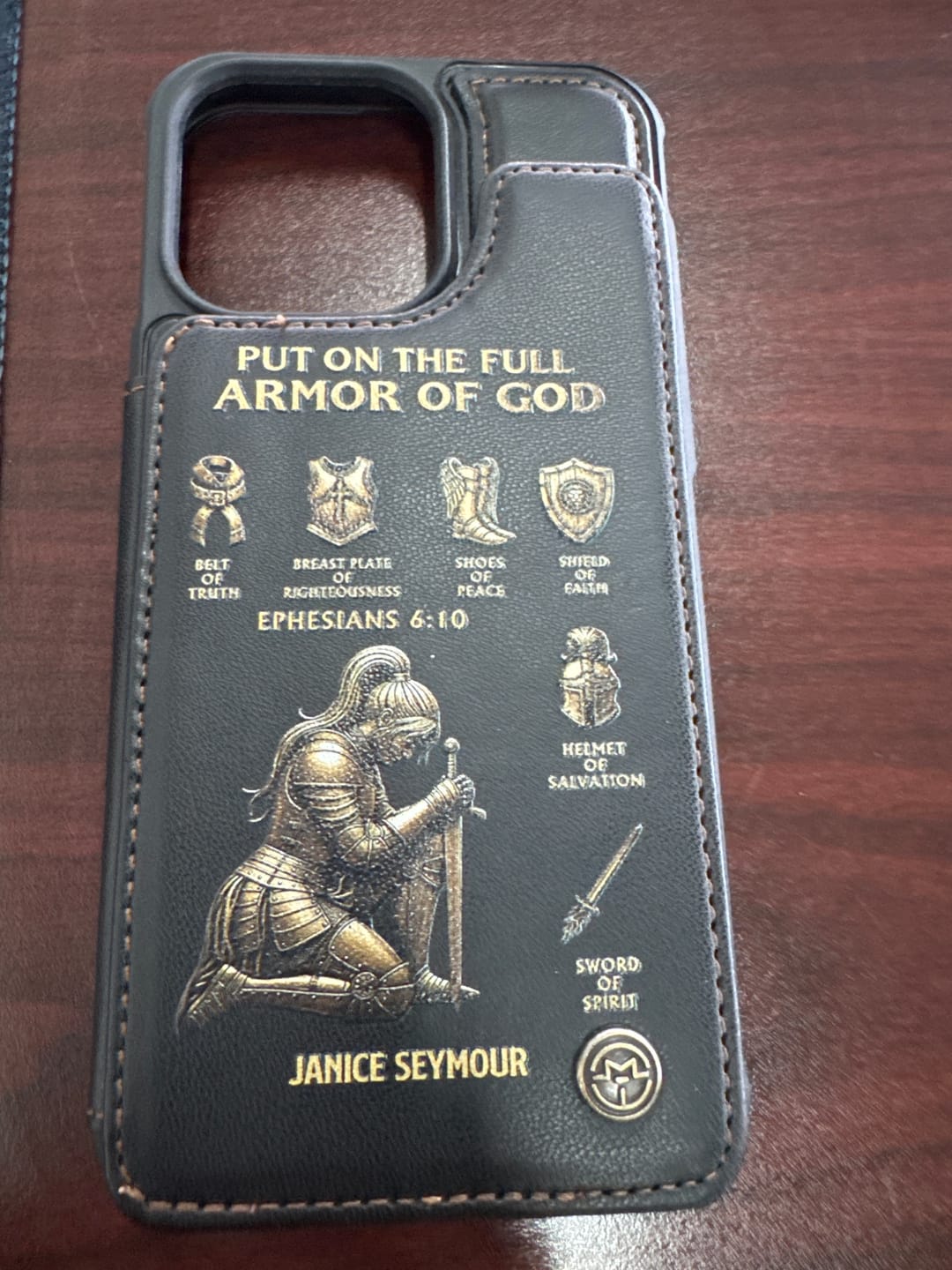 Customer photo review of Put On The Full Amor Of God - Personalized Christian Wallet Phone Case