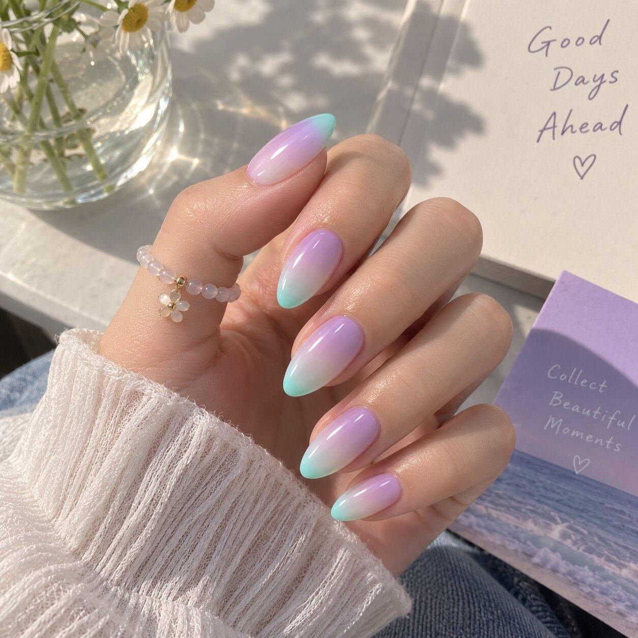 Customer photo review of Pastel Mirage | Medium Almond & Short Squoval