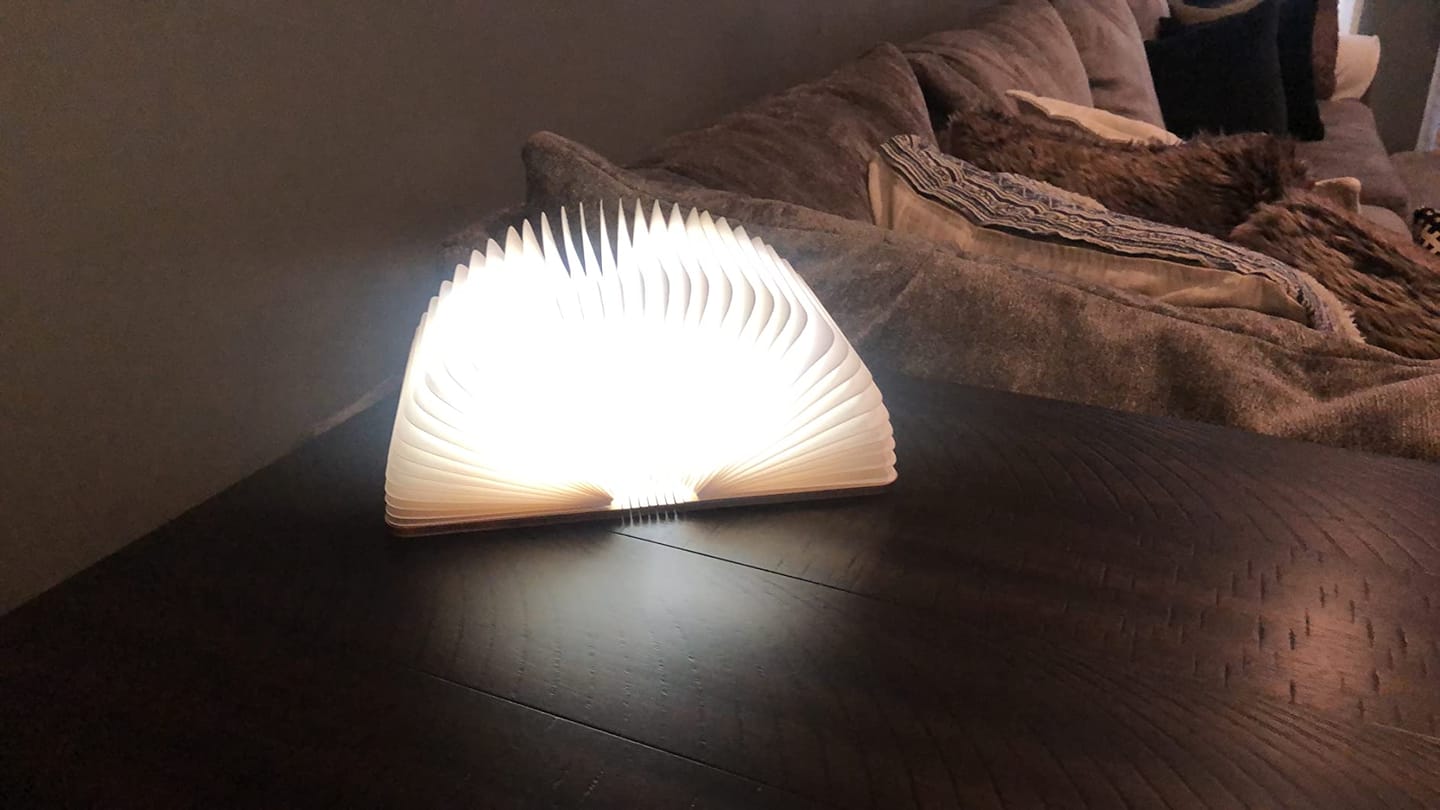 Customer photo review of Foldable Book Lamp | 360° Portable LED Table Light in Wood | USB Rechargeable, 3 Modes, 8-Hour Battery