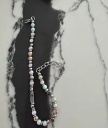Customer photo review of 4mm Beaded Bracelet for Women & Men, Stainless Steel Pink Crystal, Obsidian, Tiger's Eye & Turquoise Friendship Anxiety Silver Bracelet
