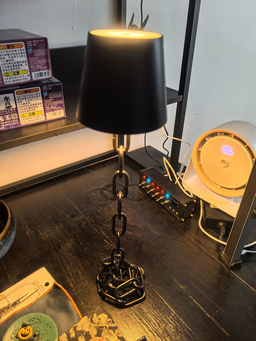 Customer photo review of Chain Link Table Lamp | Matte Black Metal with Touch Dimming | 16.1 in Rechargeable USB-C Cordless Lamp