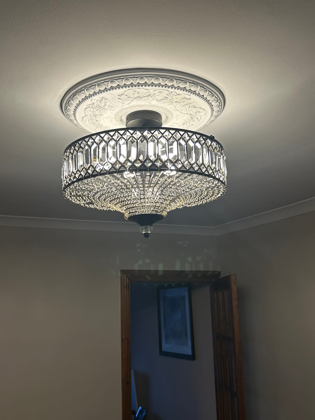 Customer photo review of Carved Crystal Drum Semi Flush Mount