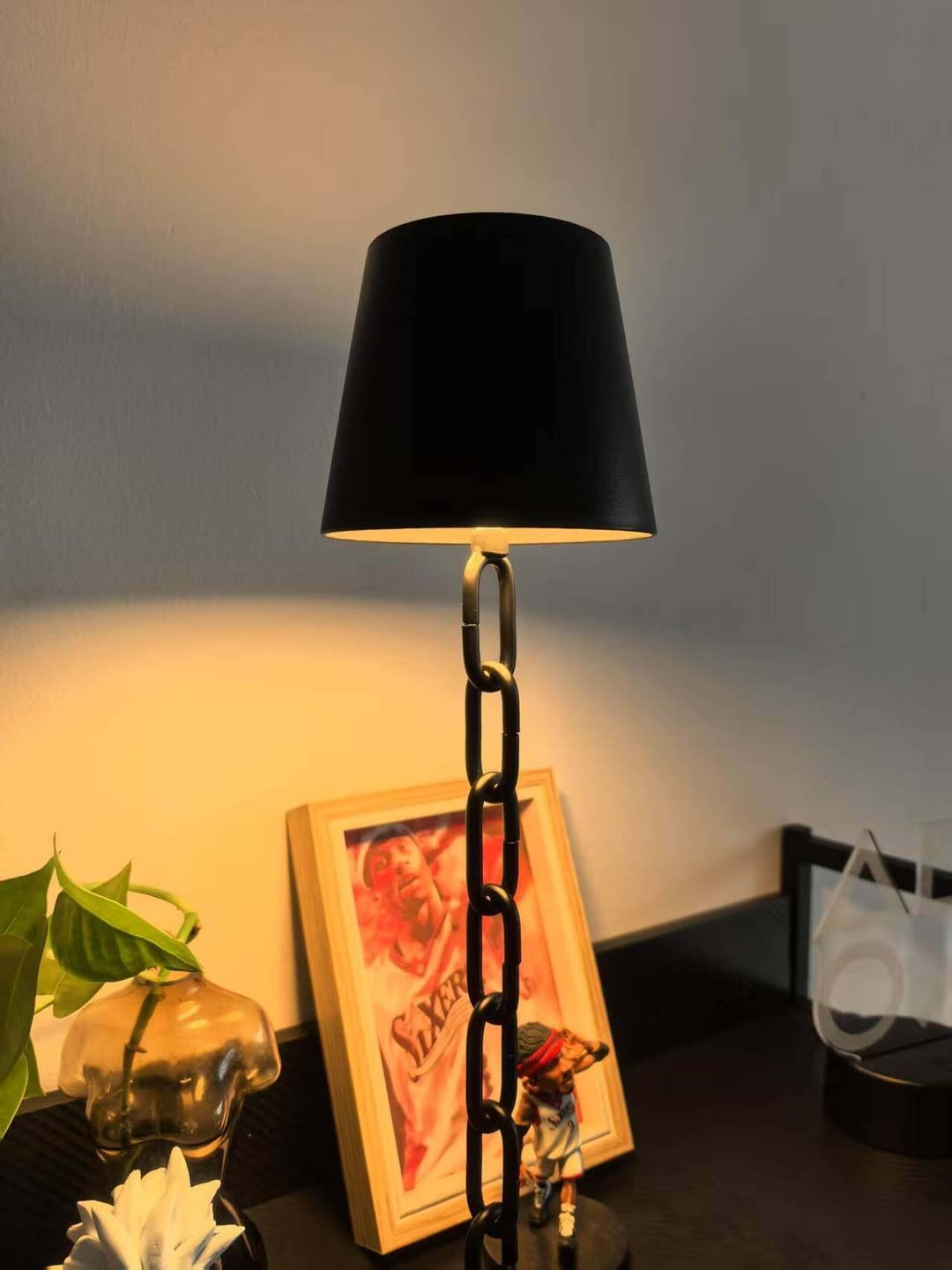 Customer photo review of Chain Link Table Lamp | Matte Black Metal with Touch Dimming | 16.1 in Rechargeable USB-C Cordless Lamp