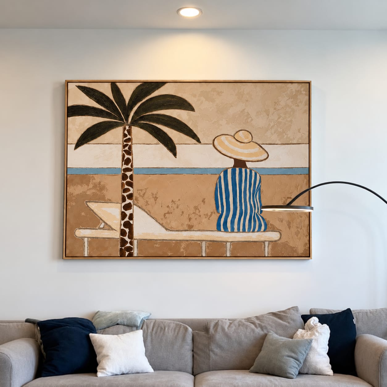 Customer photo review of Seaside Pause-Striped Woman Beach Painting