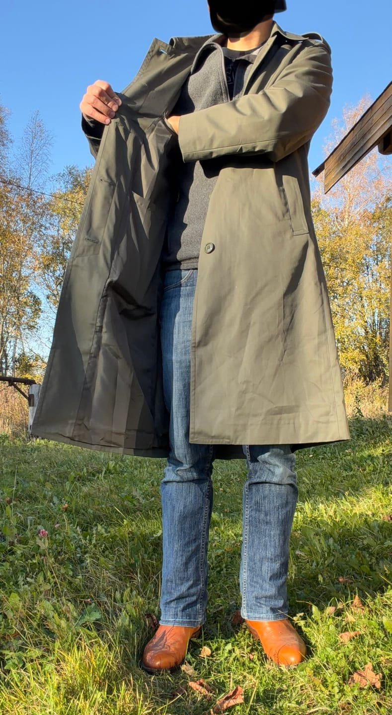 Customer photo review of Genuine French Military Rain Coat Army Trench coat Olive Waterproof Full Length