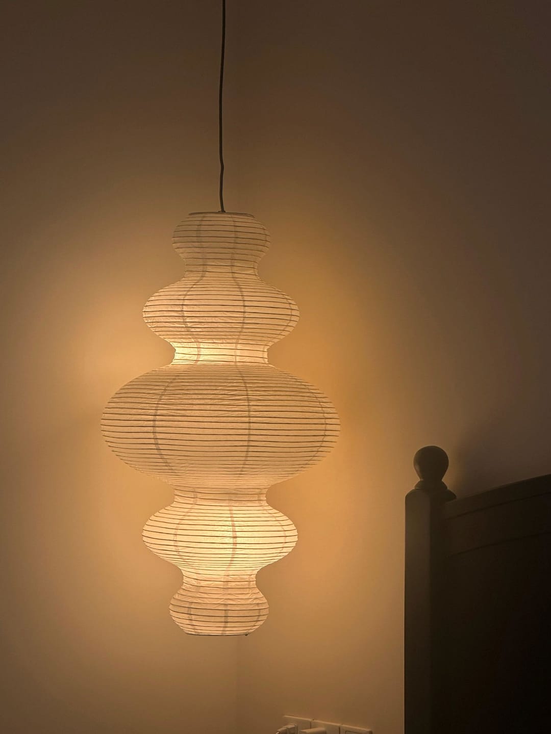 Customer photo review of Rice Paper Pendant Light | 18.5 x 32 in Sculptural Paper Shade on a Bamboo Frame | Plug-In, 15 ft Cord, E26
