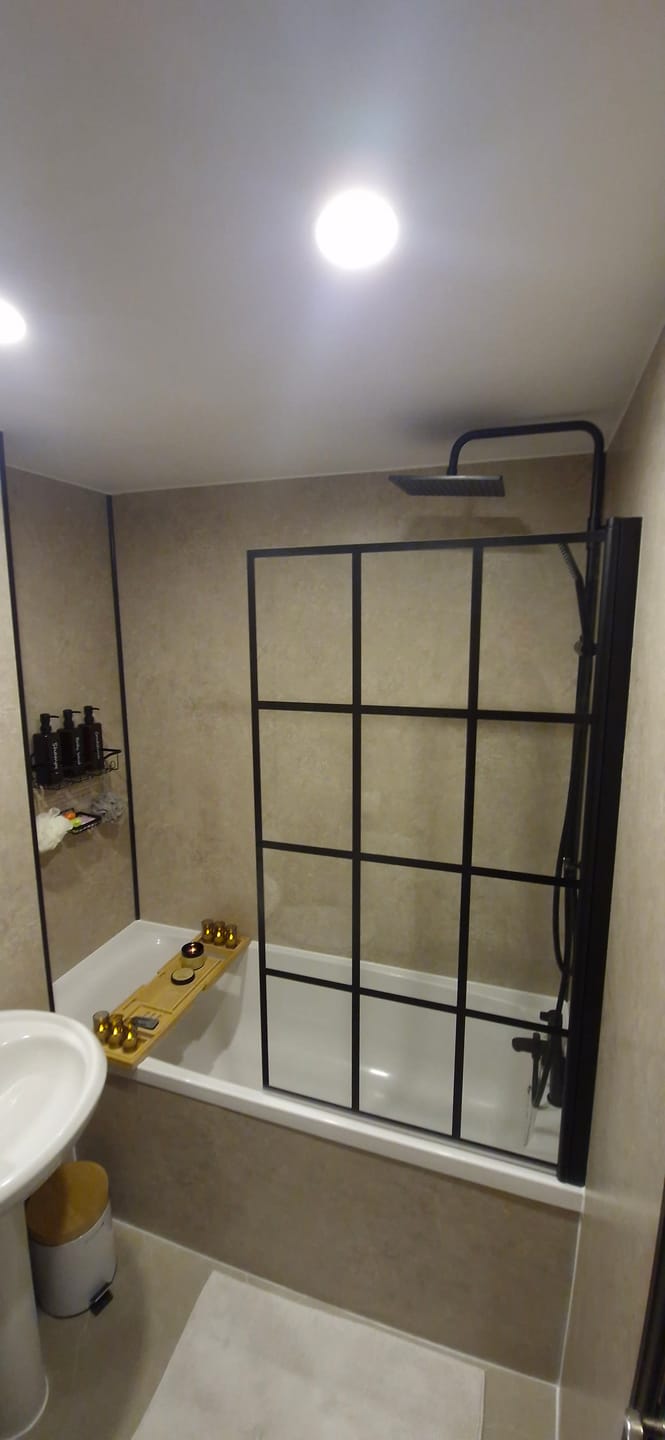 Customer photo review of Premium Beige Concrete Matt Shower Wall Panel - 1M x 2.4M