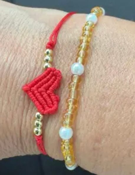 Customer photo review of Adjustable Red String Heart Bracelet, Handmade Woven Love Bracelet with Gold-Tone Beads, Matching Friendship Couple Bracelet for Women, Girls, Sisters & Best Friends
