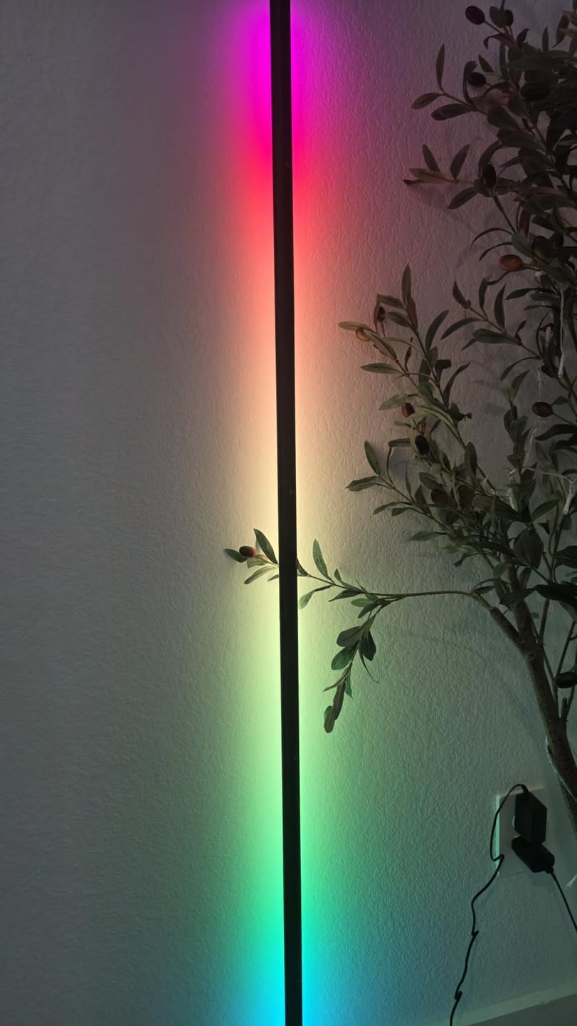 Customer photo review of LED Corner Floor Lamp | 56 or 63 in Aluminum Light Bar, RGB or Tunable White | Remote Dimming, Black or White