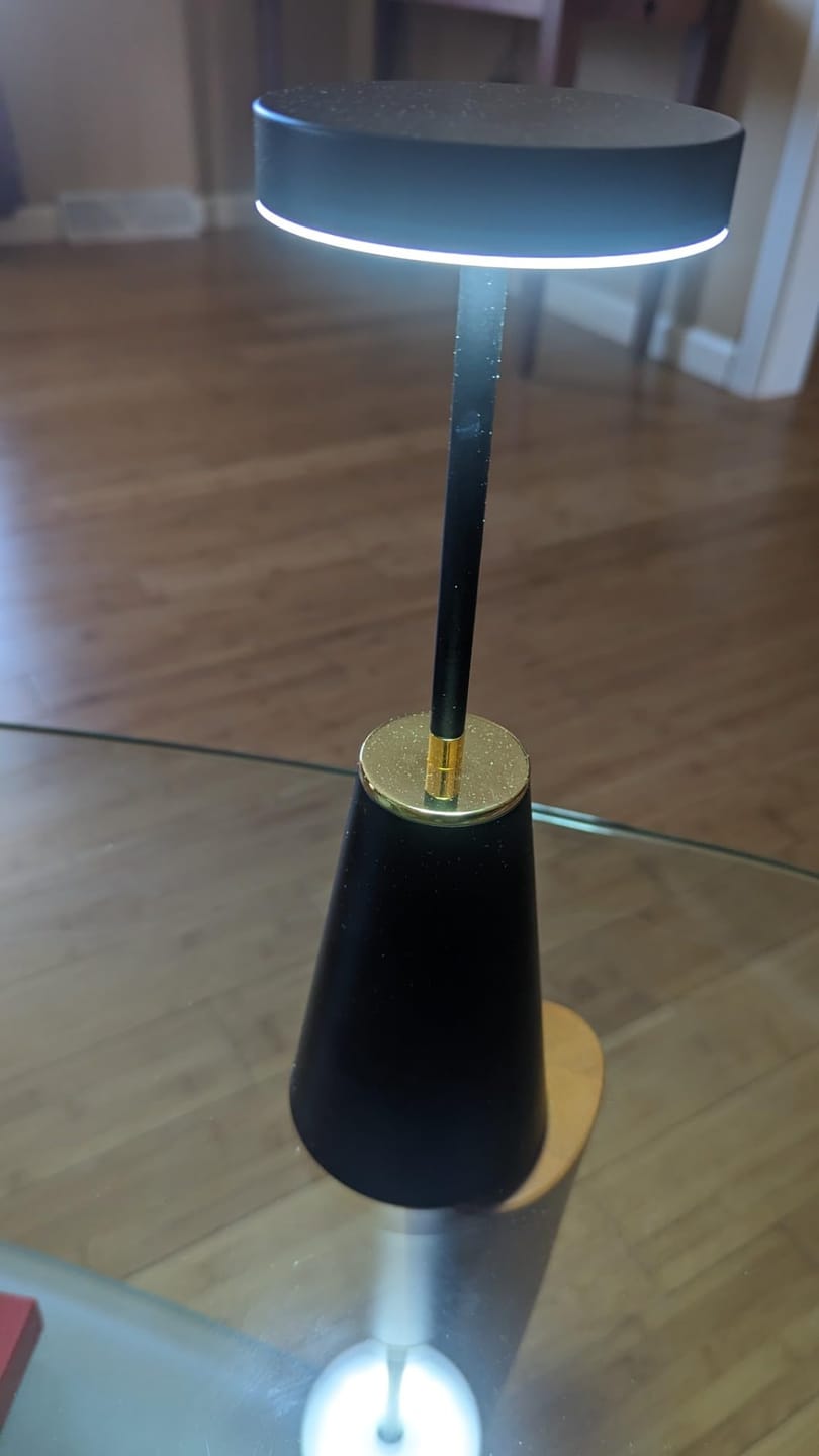 Customer photo review of Slim Rechargeable Lamp | Stepless Touch Dimming, 4000mAh Battery | 11.8 in Metal Cordless, Black or White