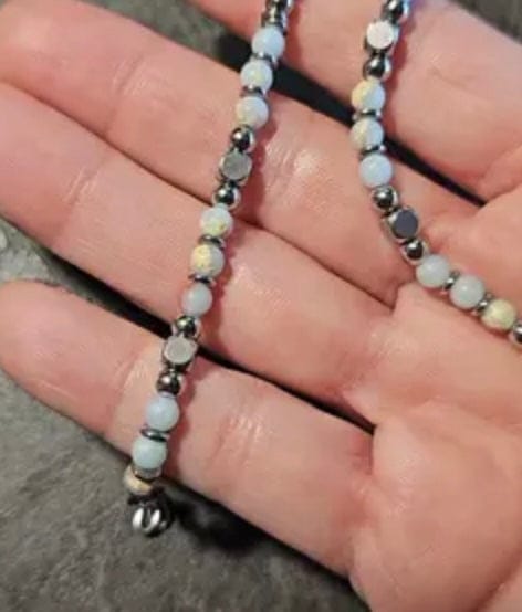 Customer photo review of 4mm Beaded Bracelet for Women & Men, Stainless Steel Pink Crystal, Obsidian, Tiger's Eye & Turquoise Friendship Anxiety Silver Bracelet
